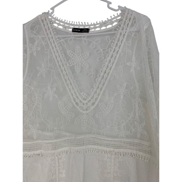 New Shein White Sheer Lace Swim Cover-Up Dress A-Line OS RAA10430 - Picture 5 of 7